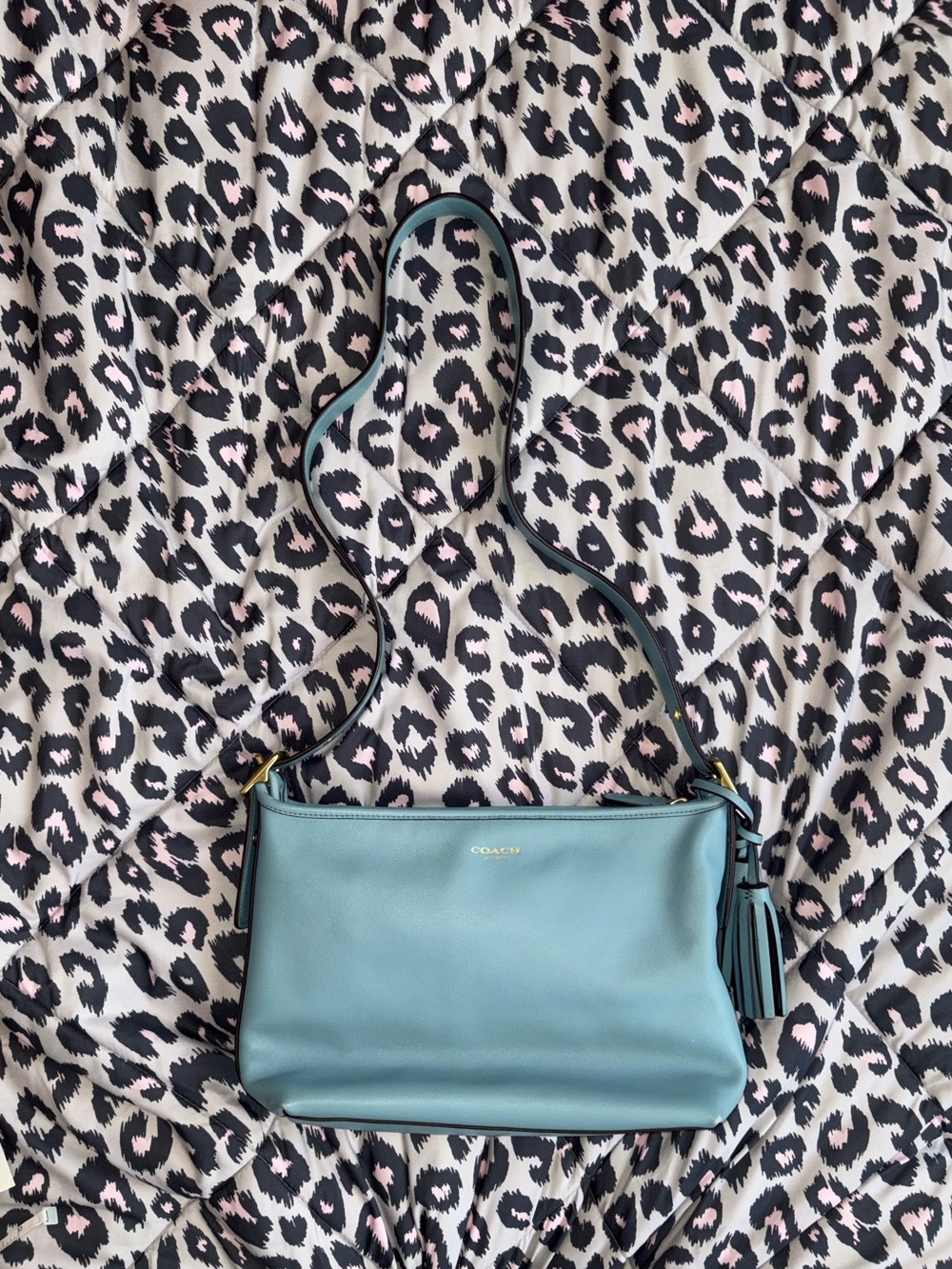 Coach Teal Leather Bag with Tassel Accent
